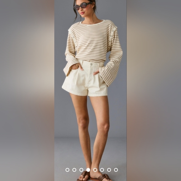 Maeve Tops - Maeve By Anthropologie Women's Slouchy Striped Long-Sleeve Tee Brown Size XL